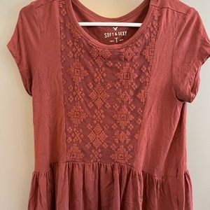 American Eagle lace-panel, peplum blouse- XS, rust